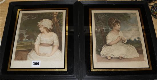 After Reynolds Studies of children, eglomise framed, prints overall 24 x 19cm